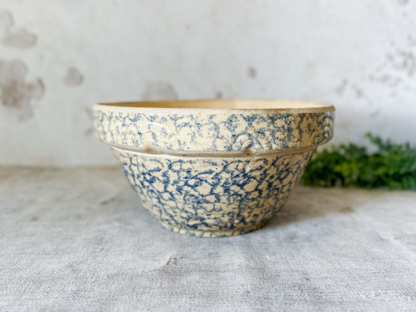 Vintage 10" Blue Spongeware Mixing Bowl