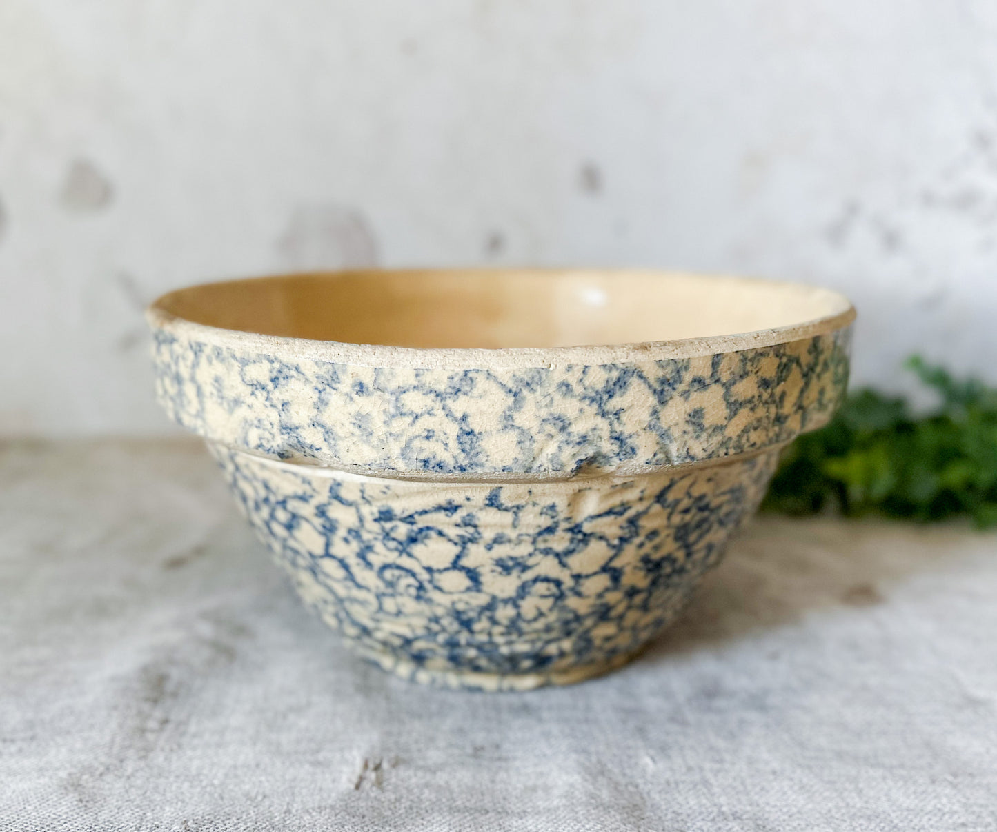 Vintage 10" Blue Spongeware Mixing Bowl