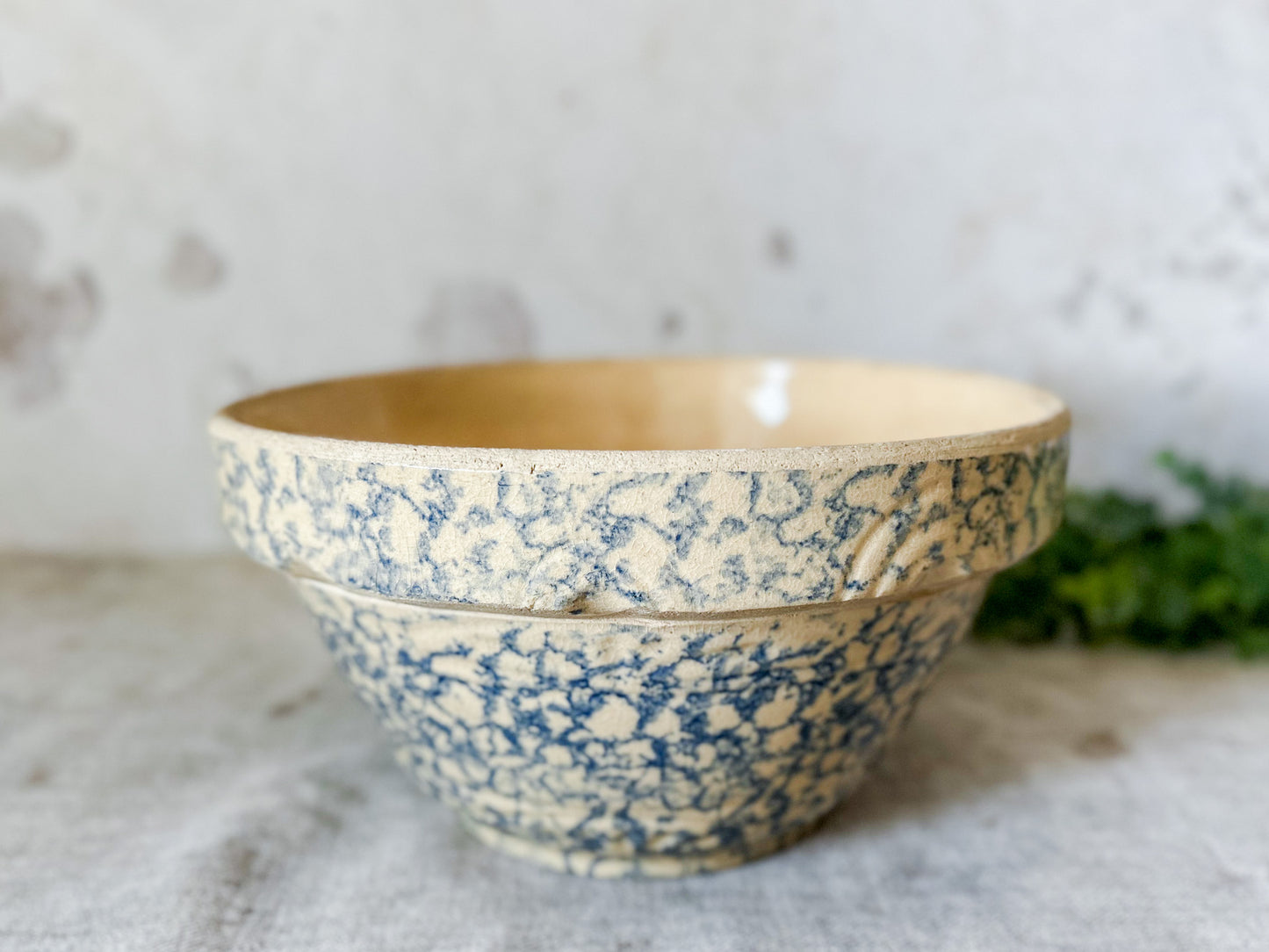 Vintage 10" Blue Spongeware Mixing Bowl