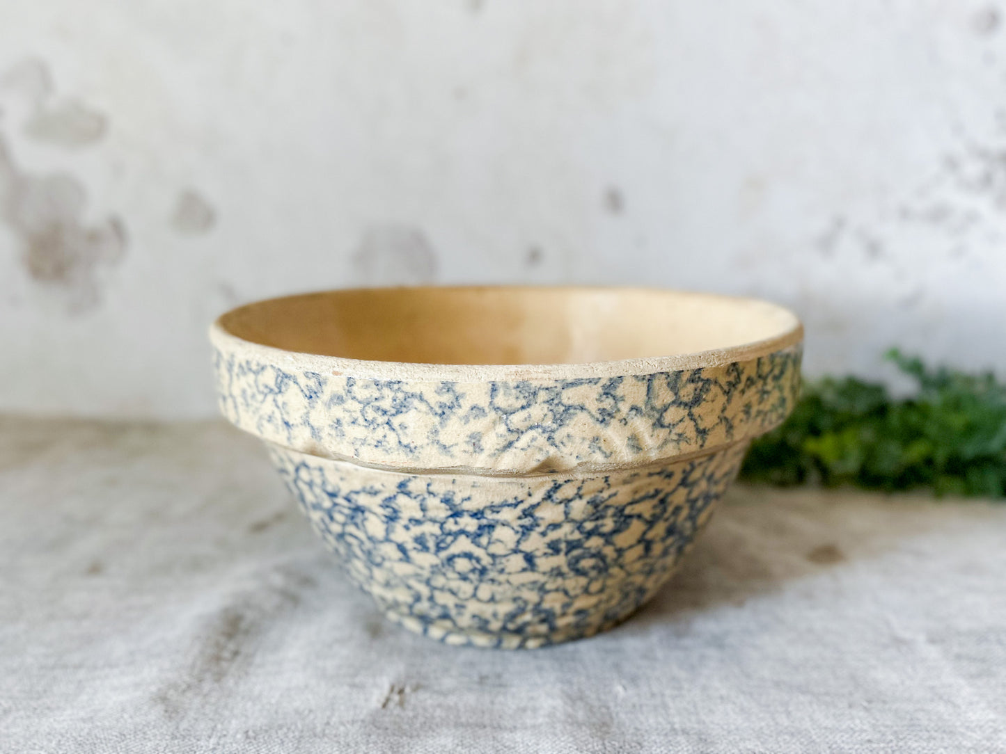 Vintage 10" Blue Spongeware Mixing Bowl