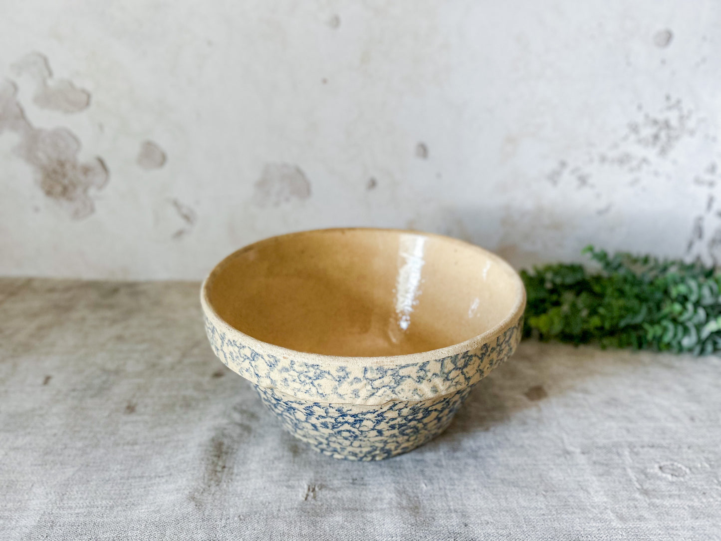 Vintage 10" Blue Spongeware Mixing Bowl