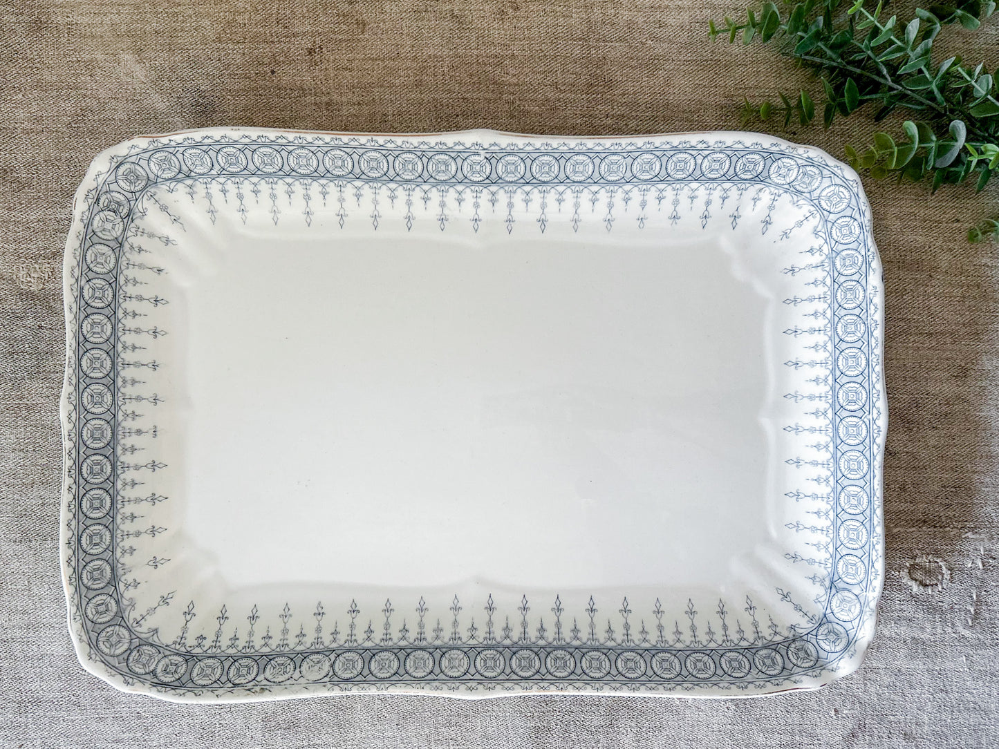 Antique Premier Blue Gray 12" Ironstone Platter by John Maddox, c1890