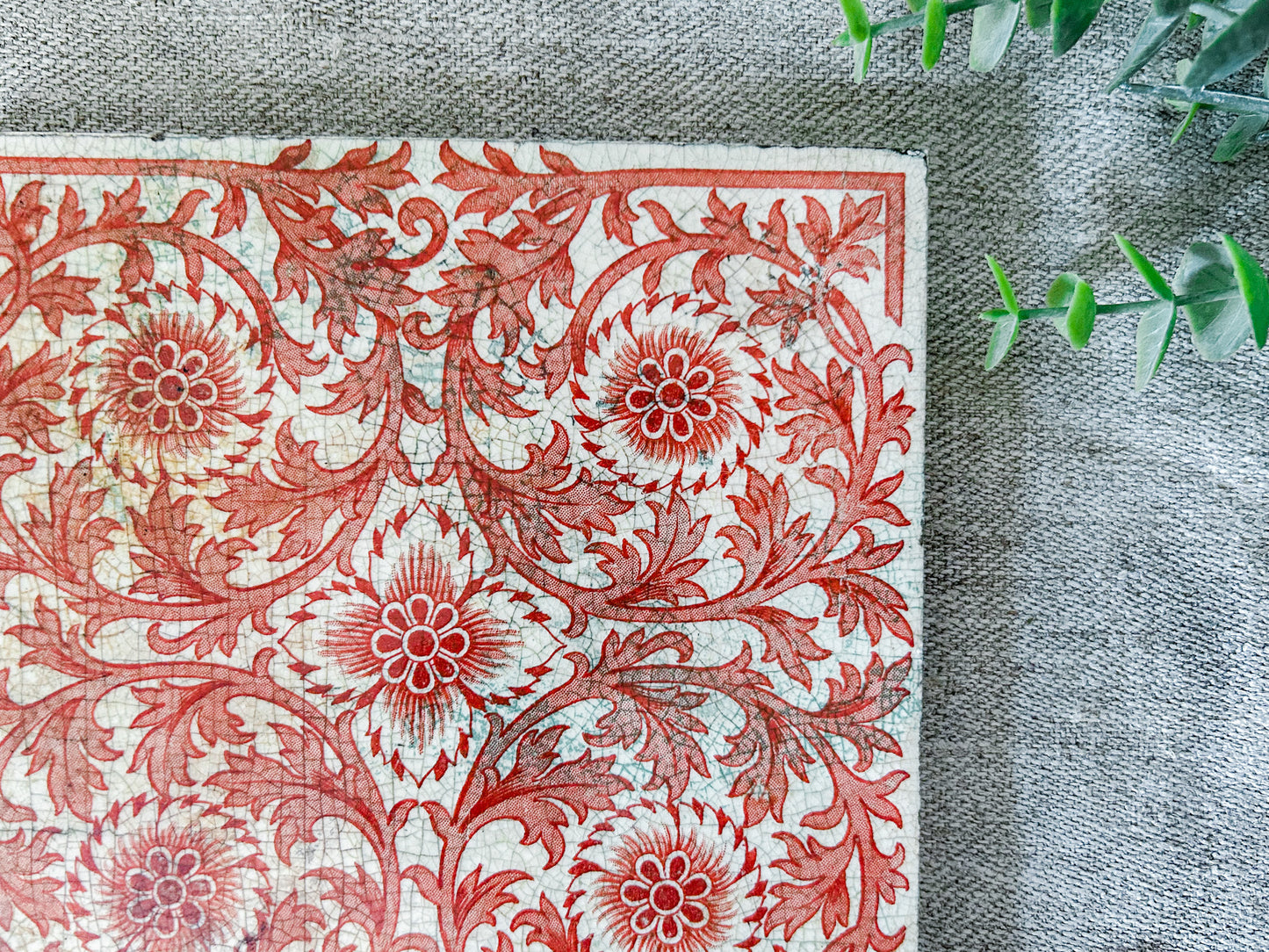 Antique Minton Orange Floral Ceramic Tile