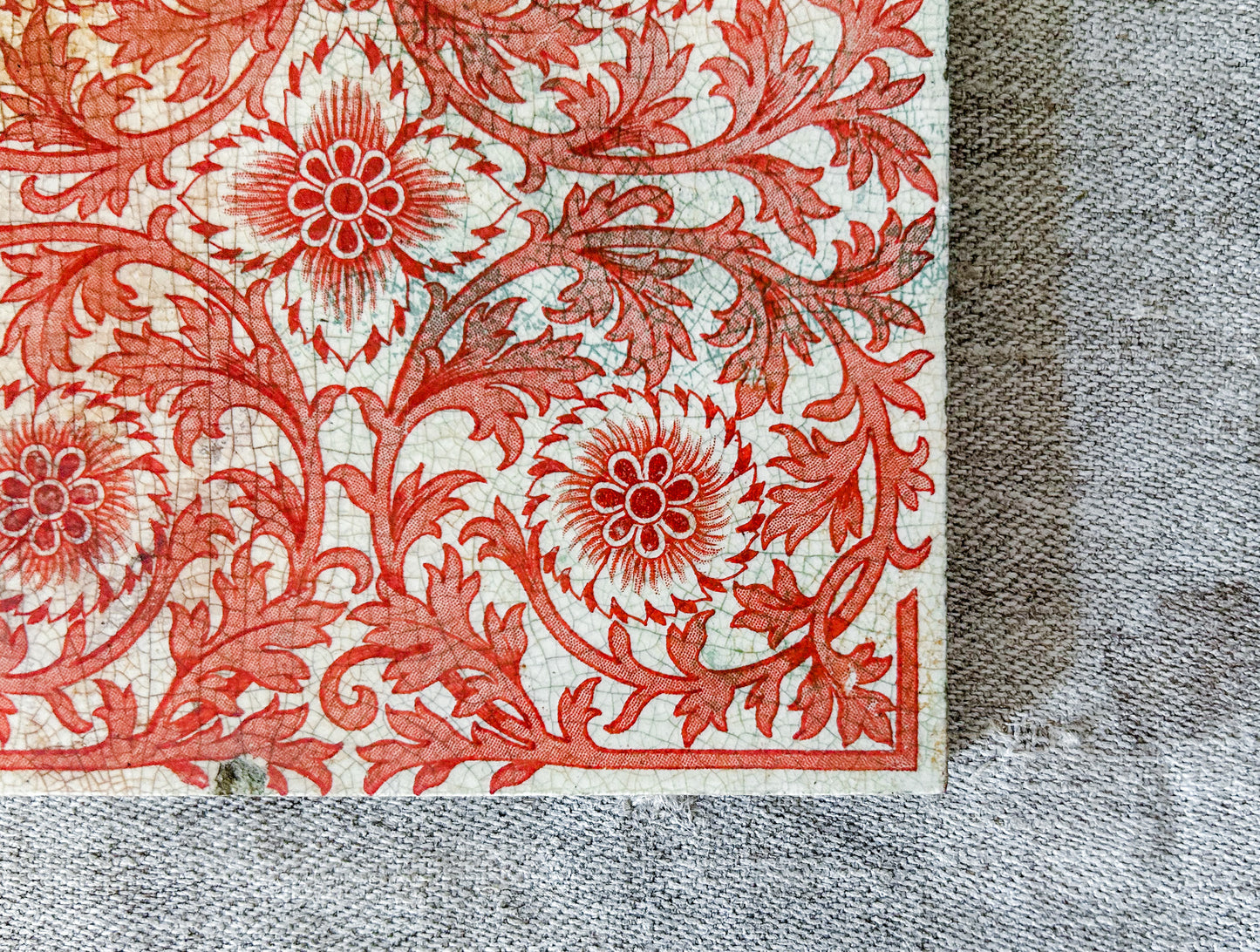 Antique Minton Orange Floral Ceramic Tile