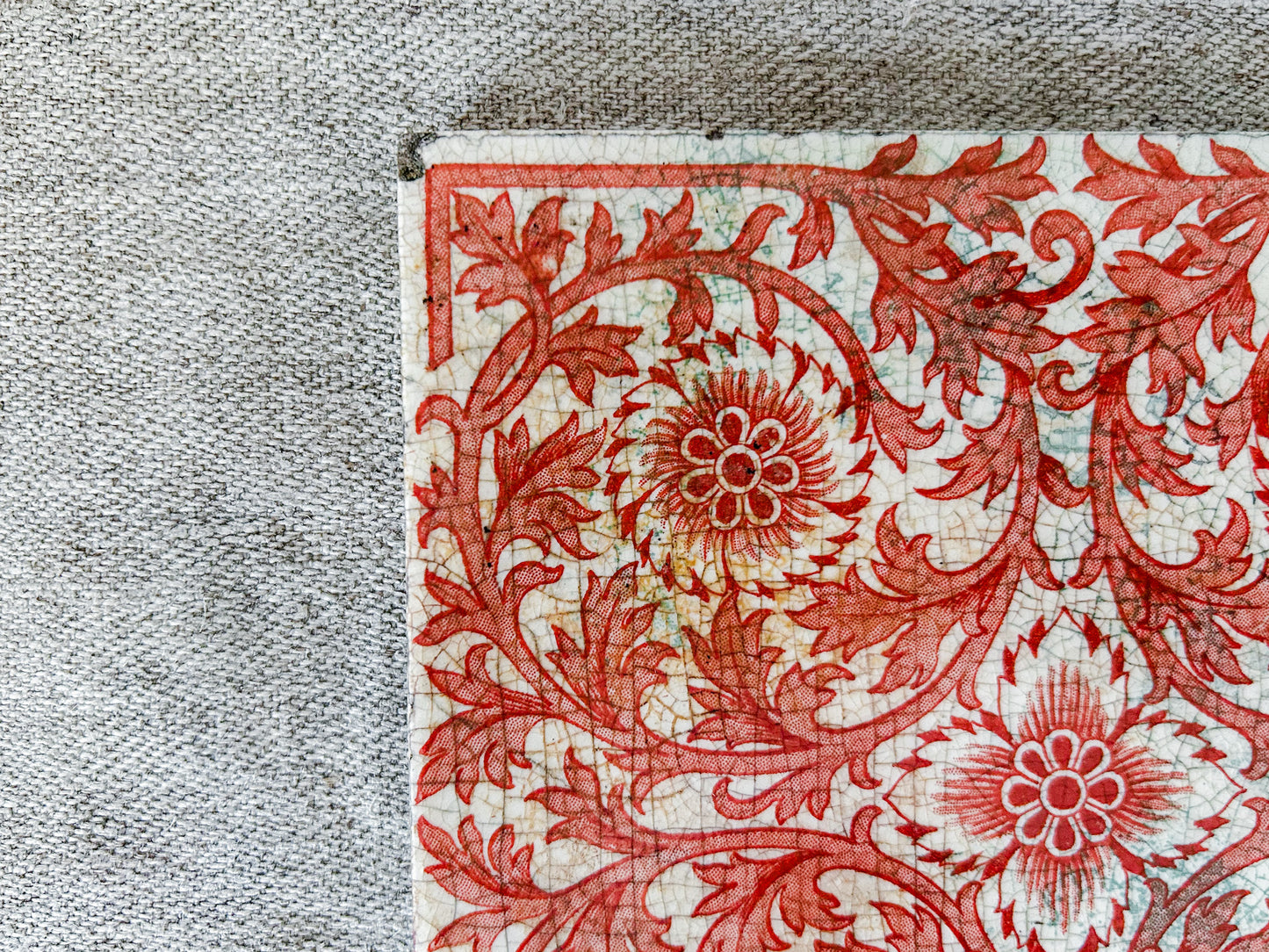 Antique Minton Orange Floral Ceramic Tile