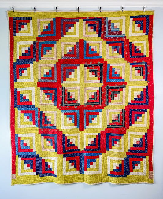 Antique Barn Raising Log Cabin Quilt, c1890