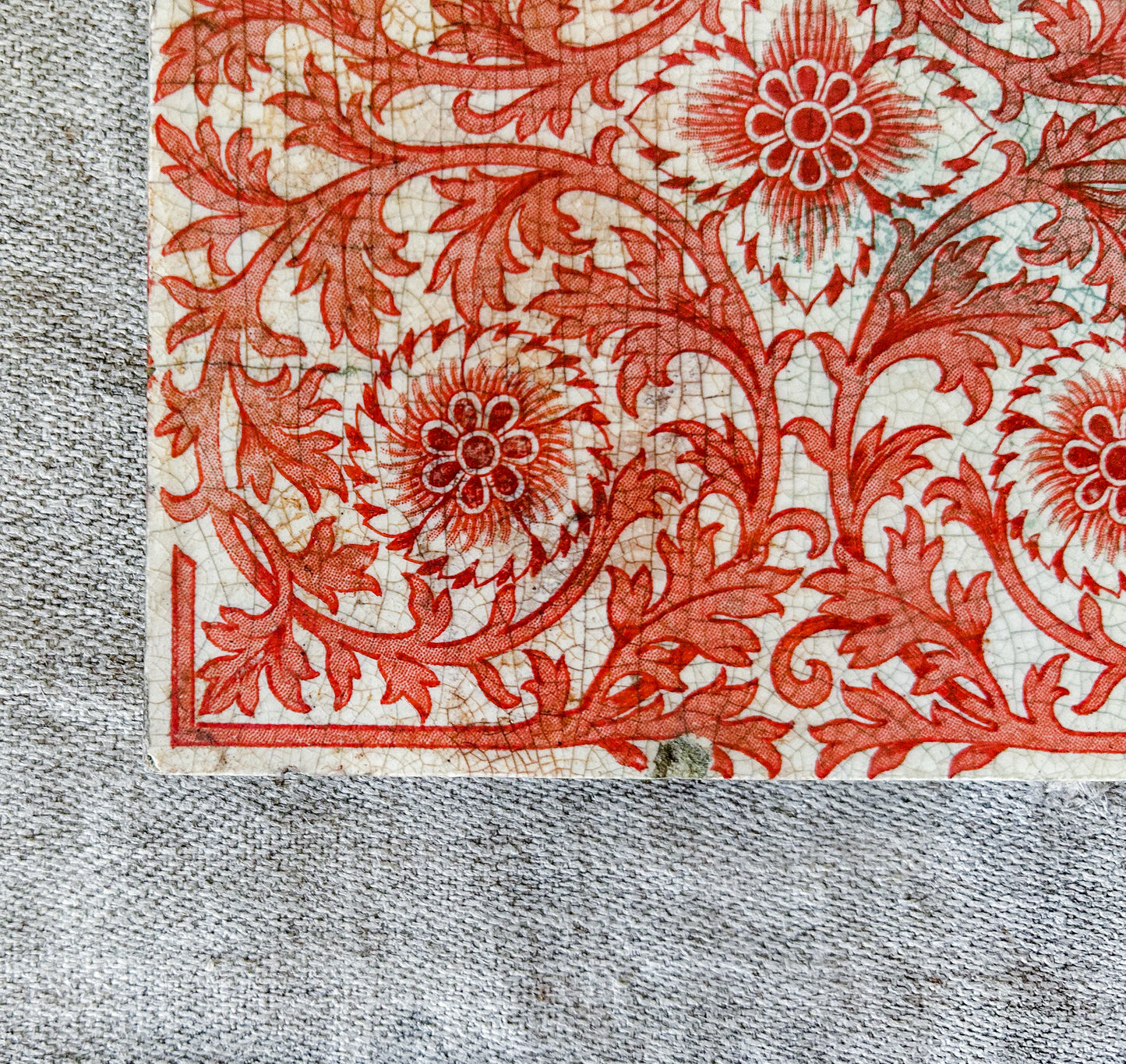 Antique Minton Orange Floral Ceramic Tile
