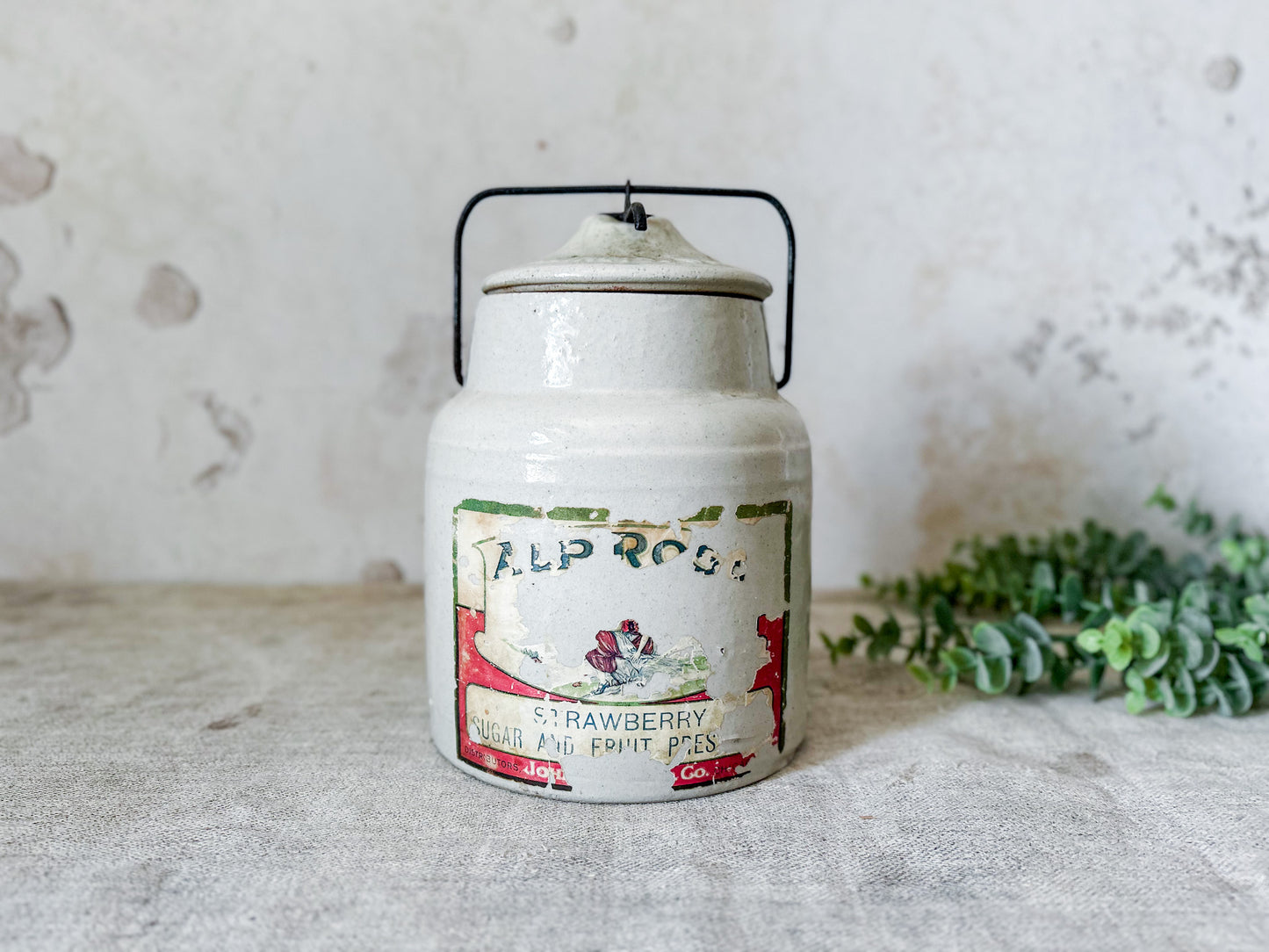 Antique Alp Rose Strawberry Preserve Stoneware Crock by Western Stoneware
