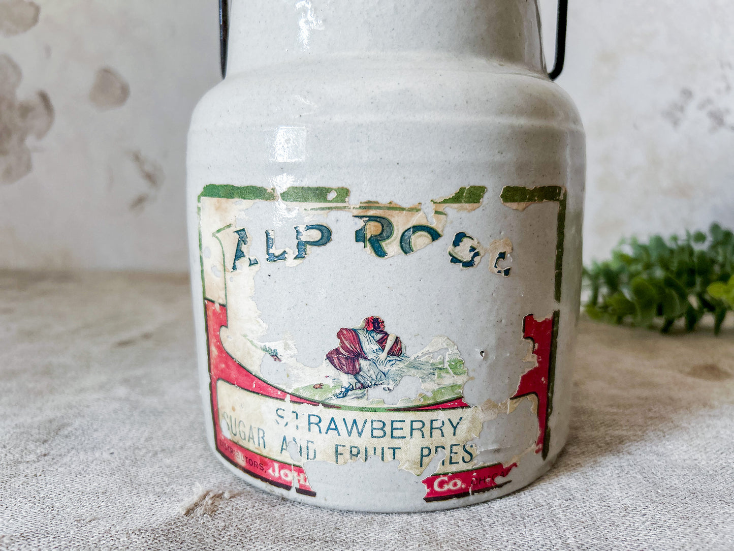 Antique Alp Rose Strawberry Preserve Stoneware Crock by Western Stoneware