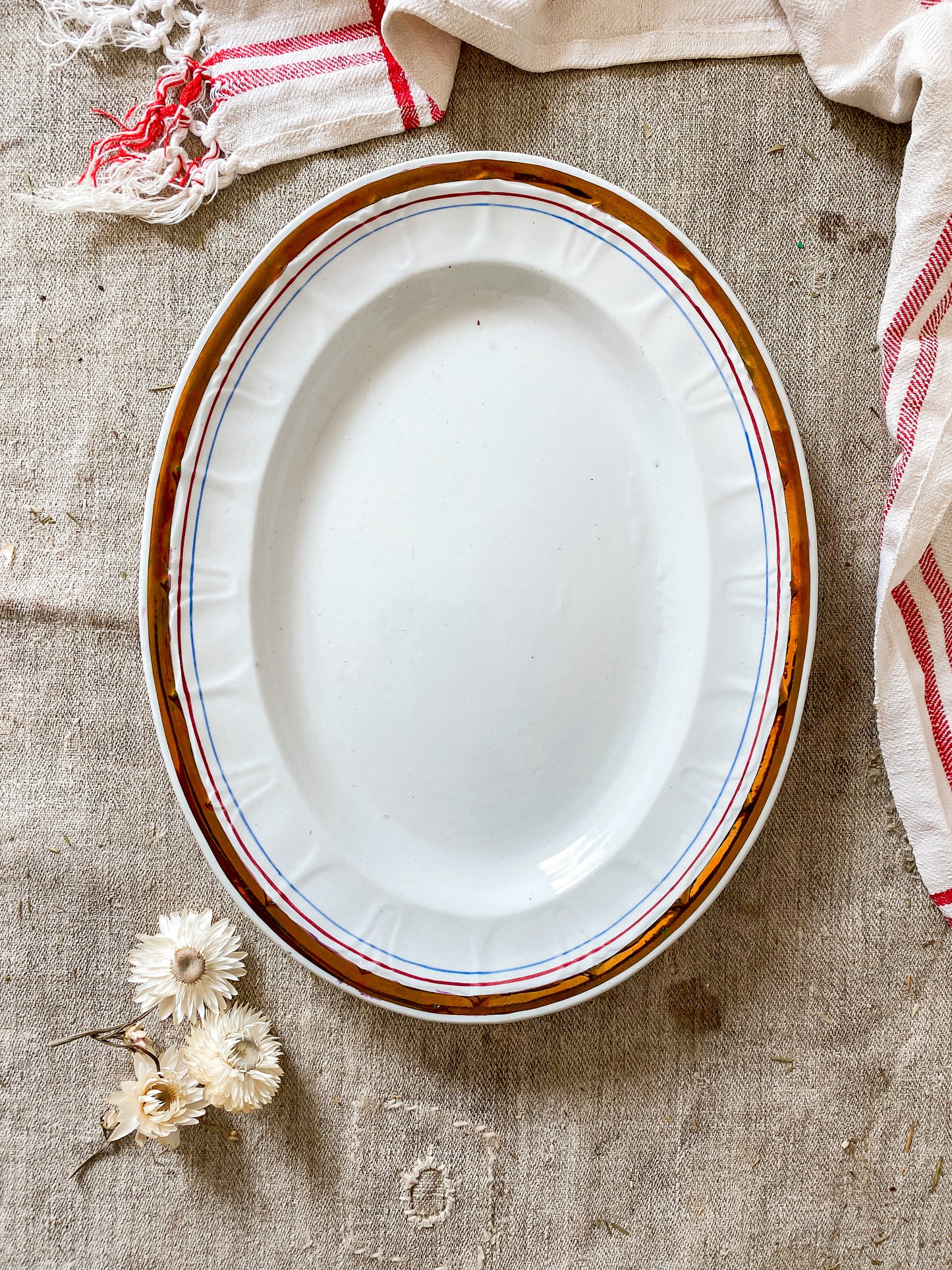 Antique White Ironstone Platter with Copper Luster Band and Pinstripes | Livesley Powell & Co, c1860