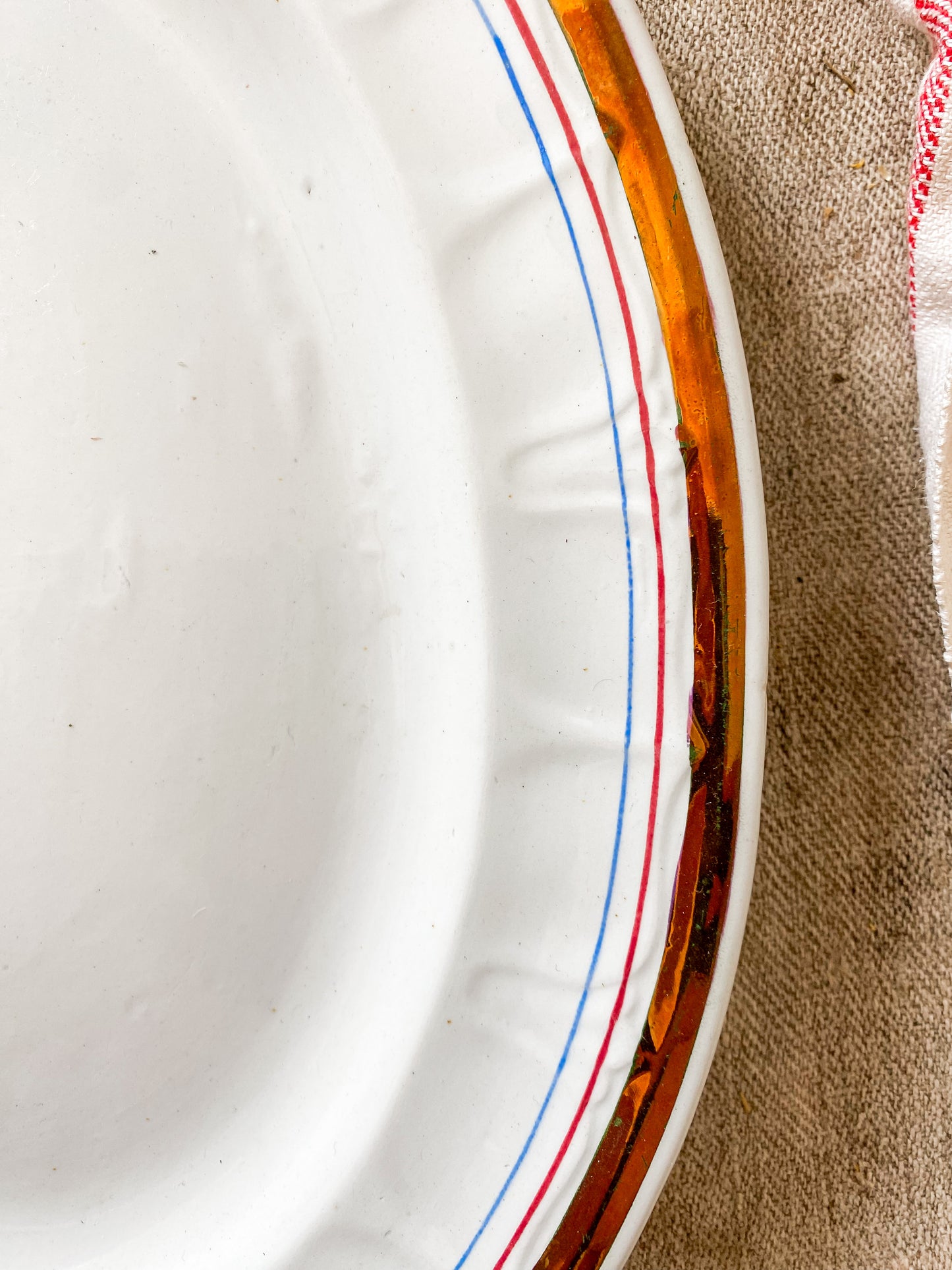 Antique White Ironstone Platter with Copper Luster Band and Pinstripes | Livesley Powell & Co, c1860