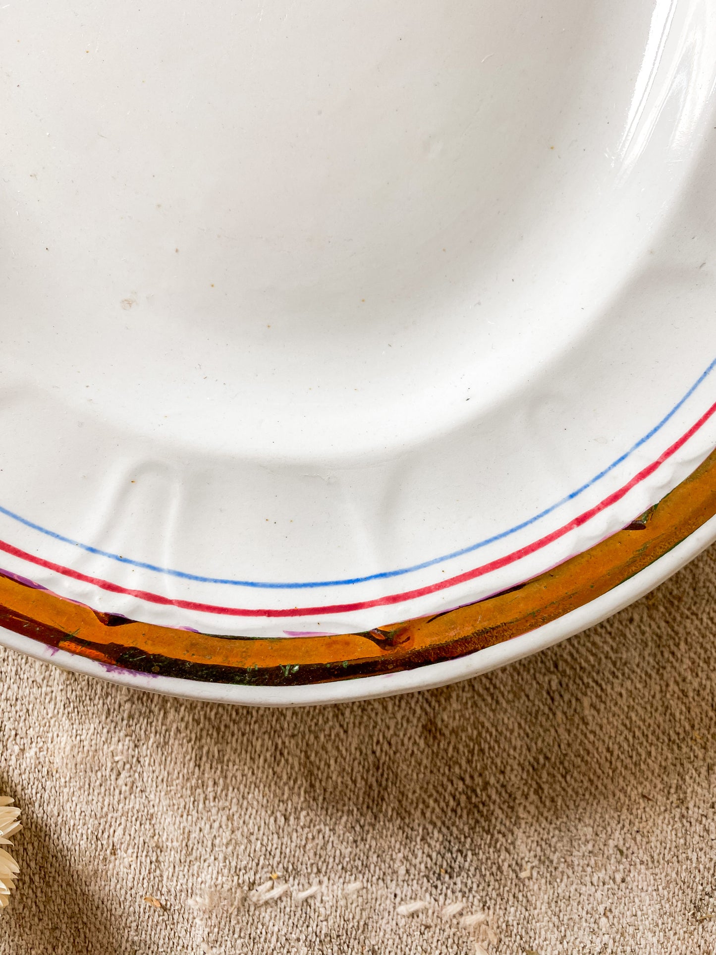 Antique White Ironstone Platter with Copper Luster Band and Pinstripes | Livesley Powell & Co, c1860