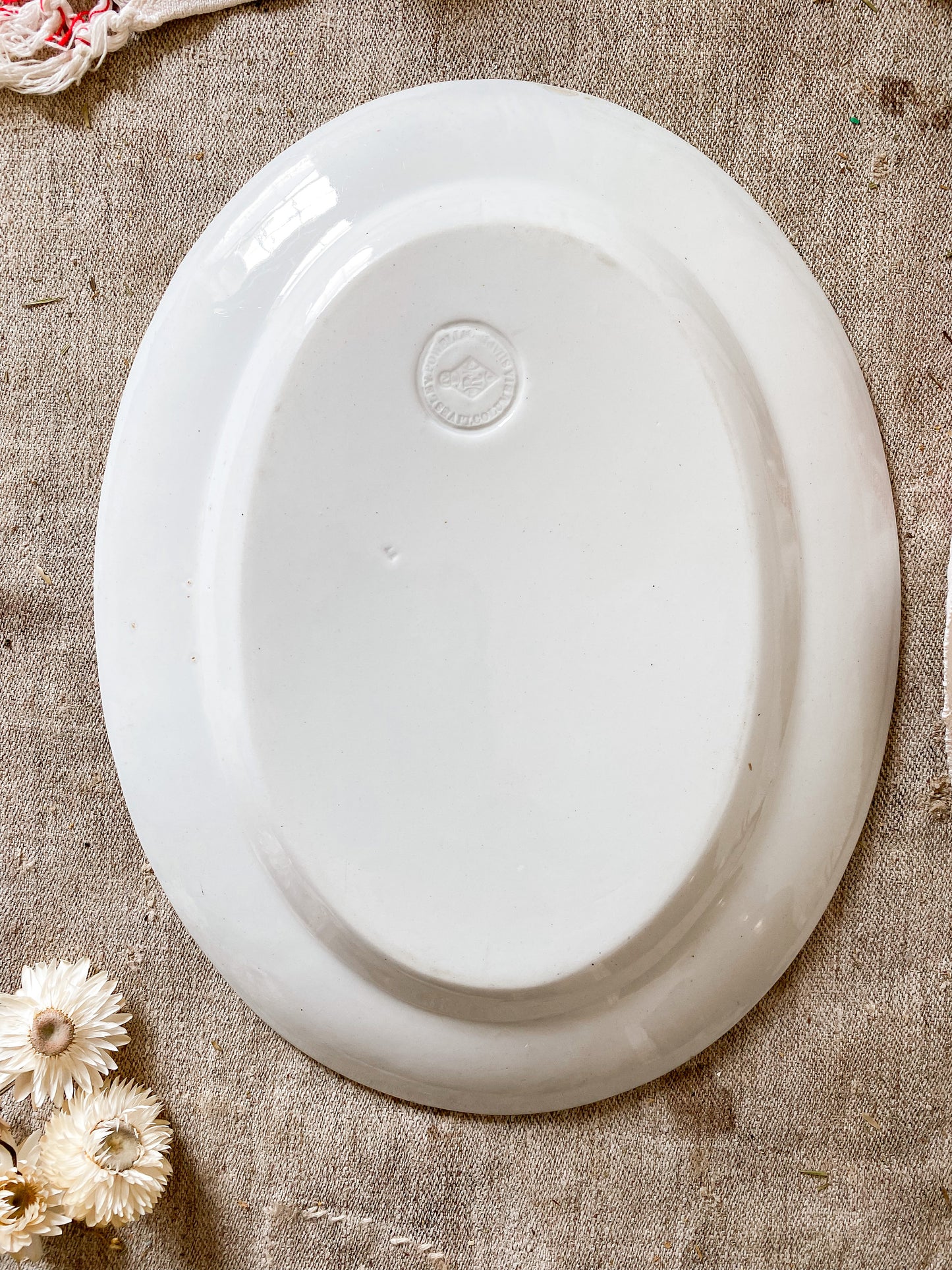 Antique White Ironstone Platter with Copper Luster Band and Pinstripes | Livesley Powell & Co, c1860