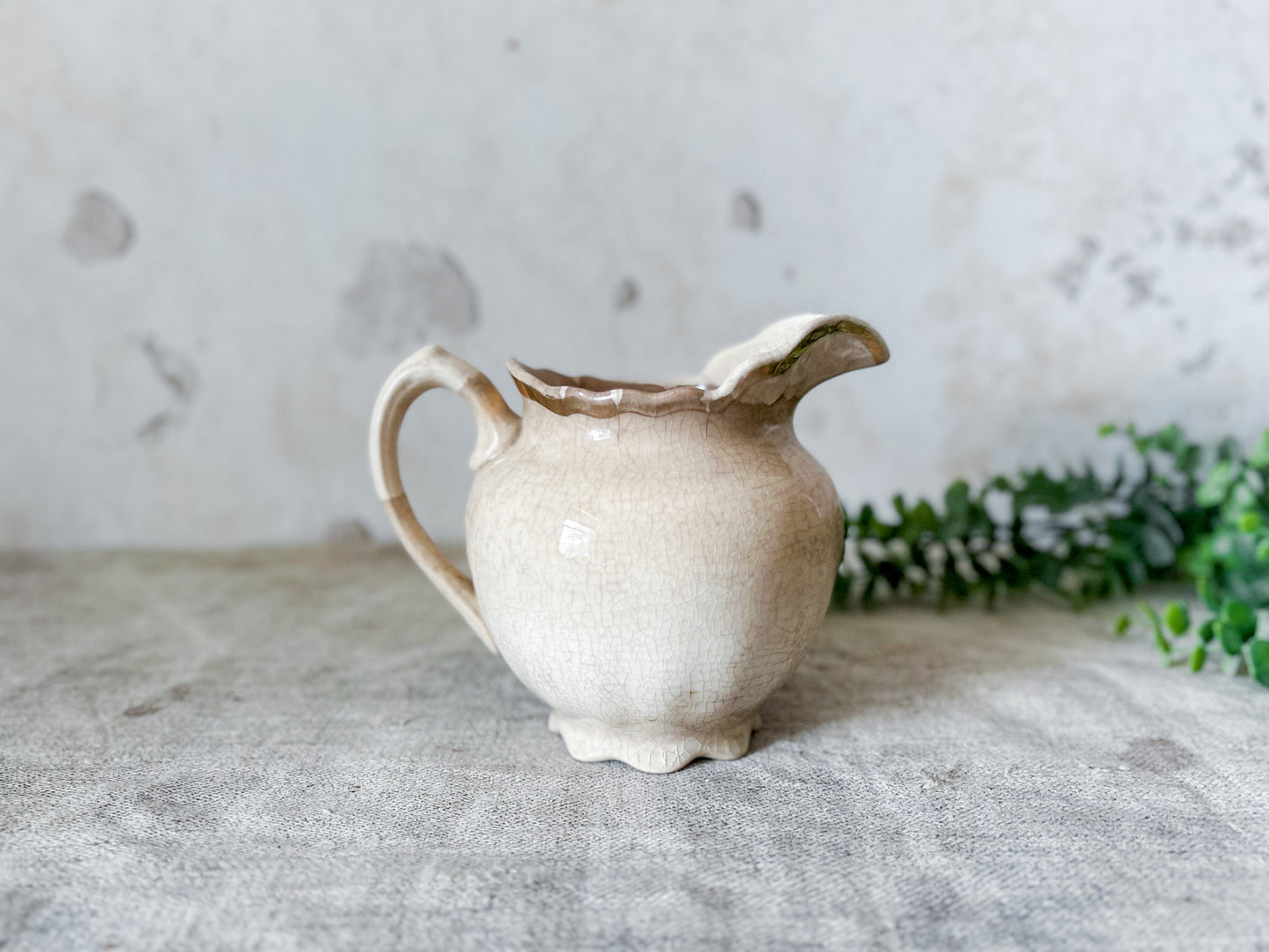 Vintage Stained Crazed Ironstone Creamer Pitcher