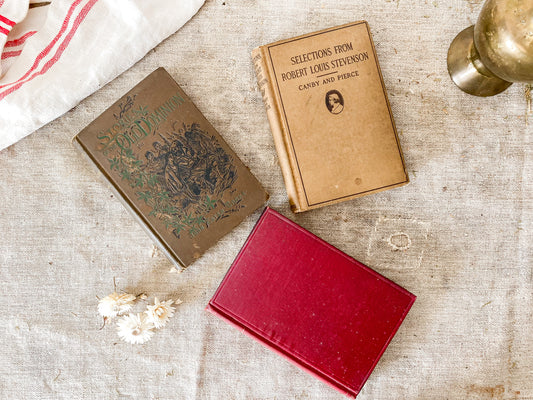 Vintage Set of 3 Fall Color Decorative Books | Red and Brown Bookstack