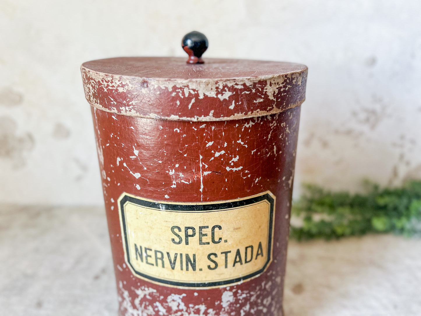 Antique Wood Apothecary 13" Canister