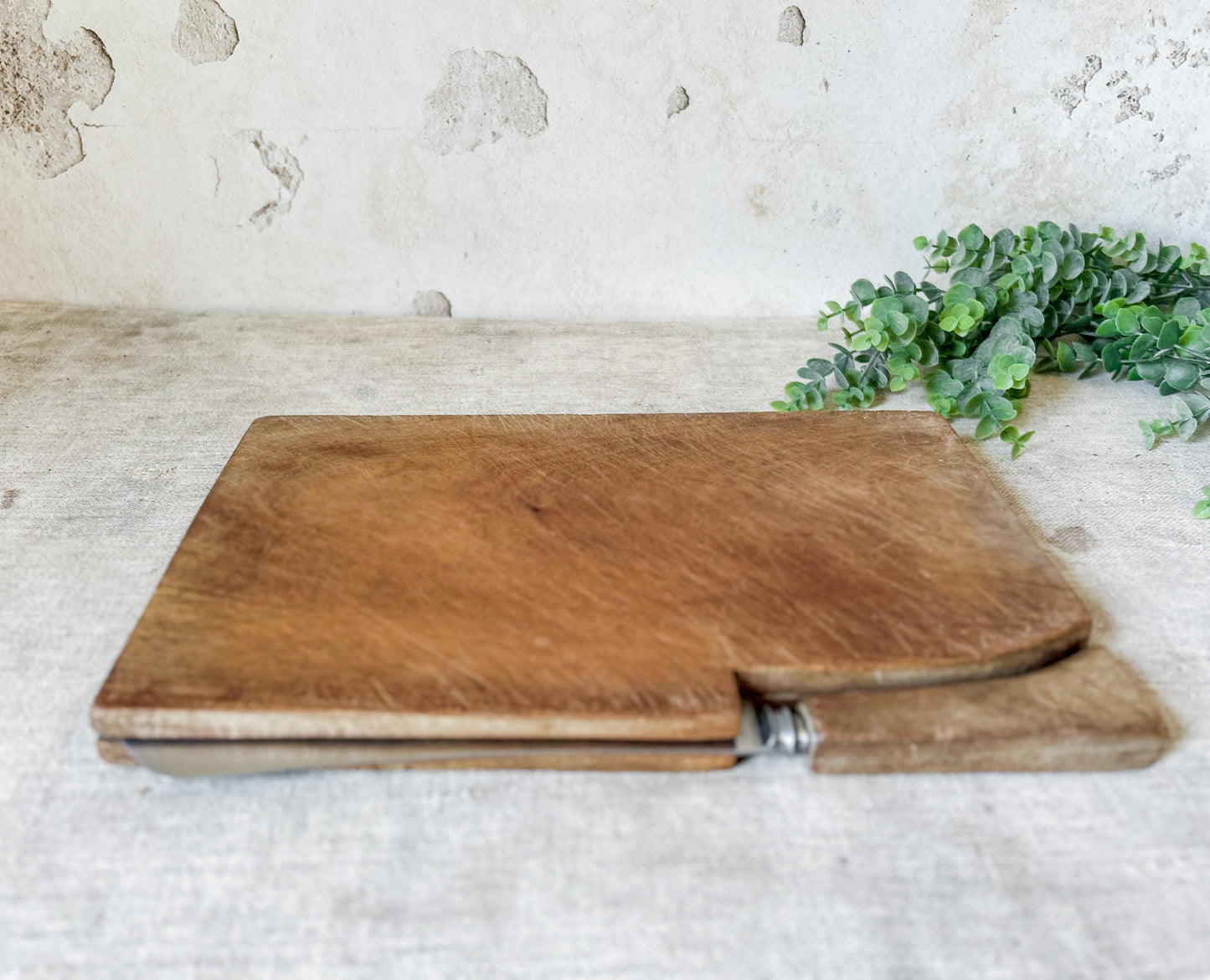 Vintage English Wood Cutting Board with Removable Knife