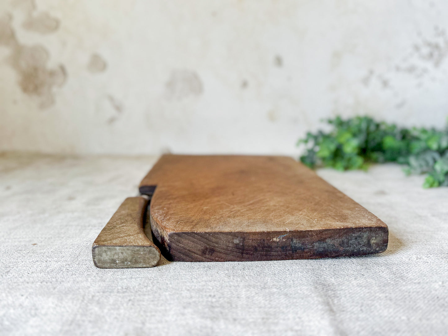 Vintage English Wood Cutting Board with Removable Knife
