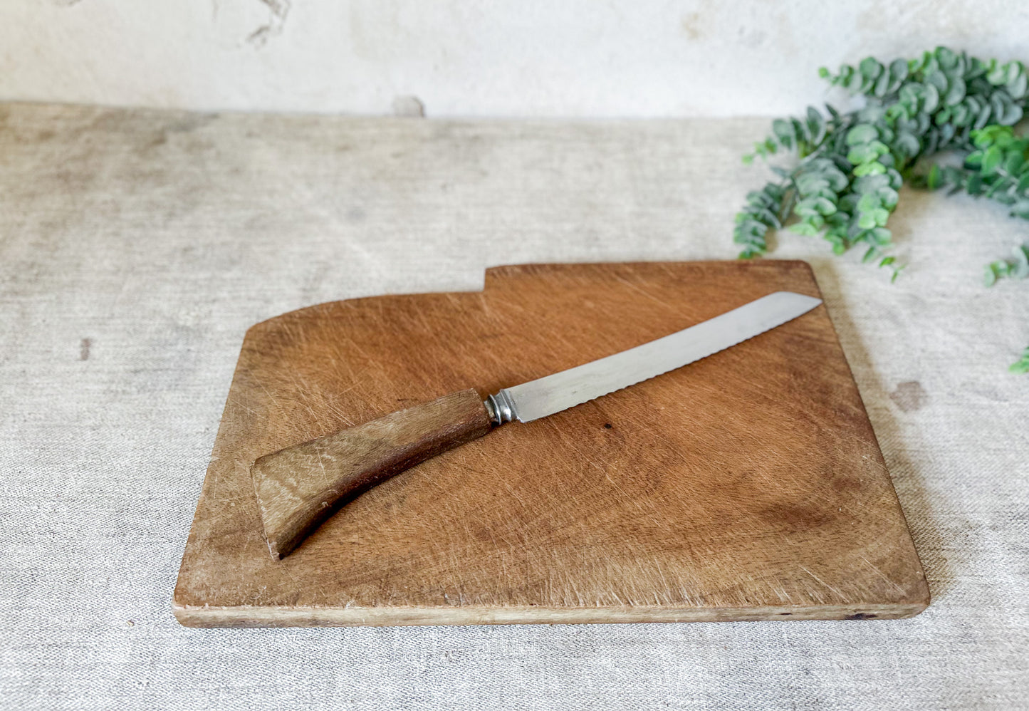 Vintage English Wood Cutting Board with Removable Knife