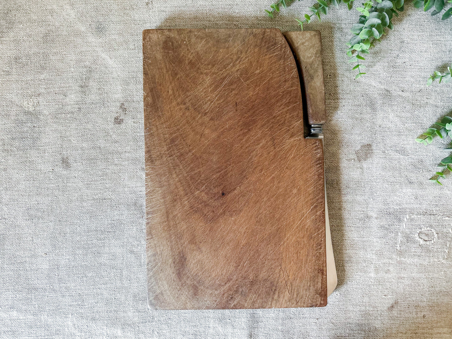Vintage English Wood Cutting Board with Removable Knife