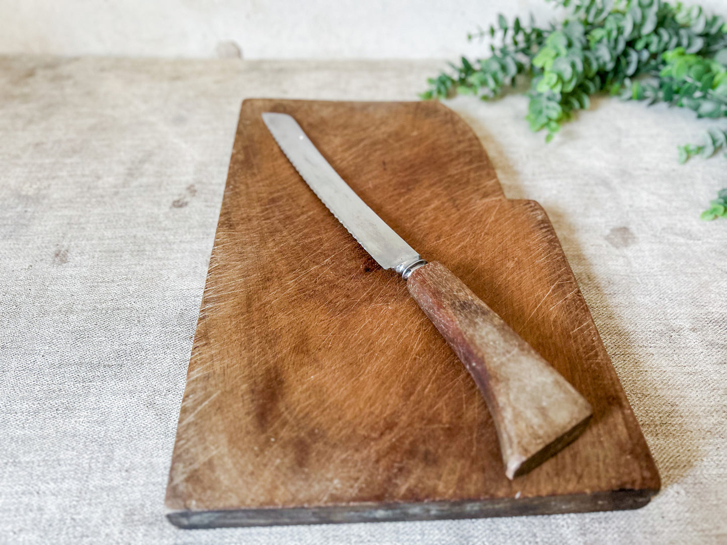 Vintage English Wood Cutting Board with Removable Knife