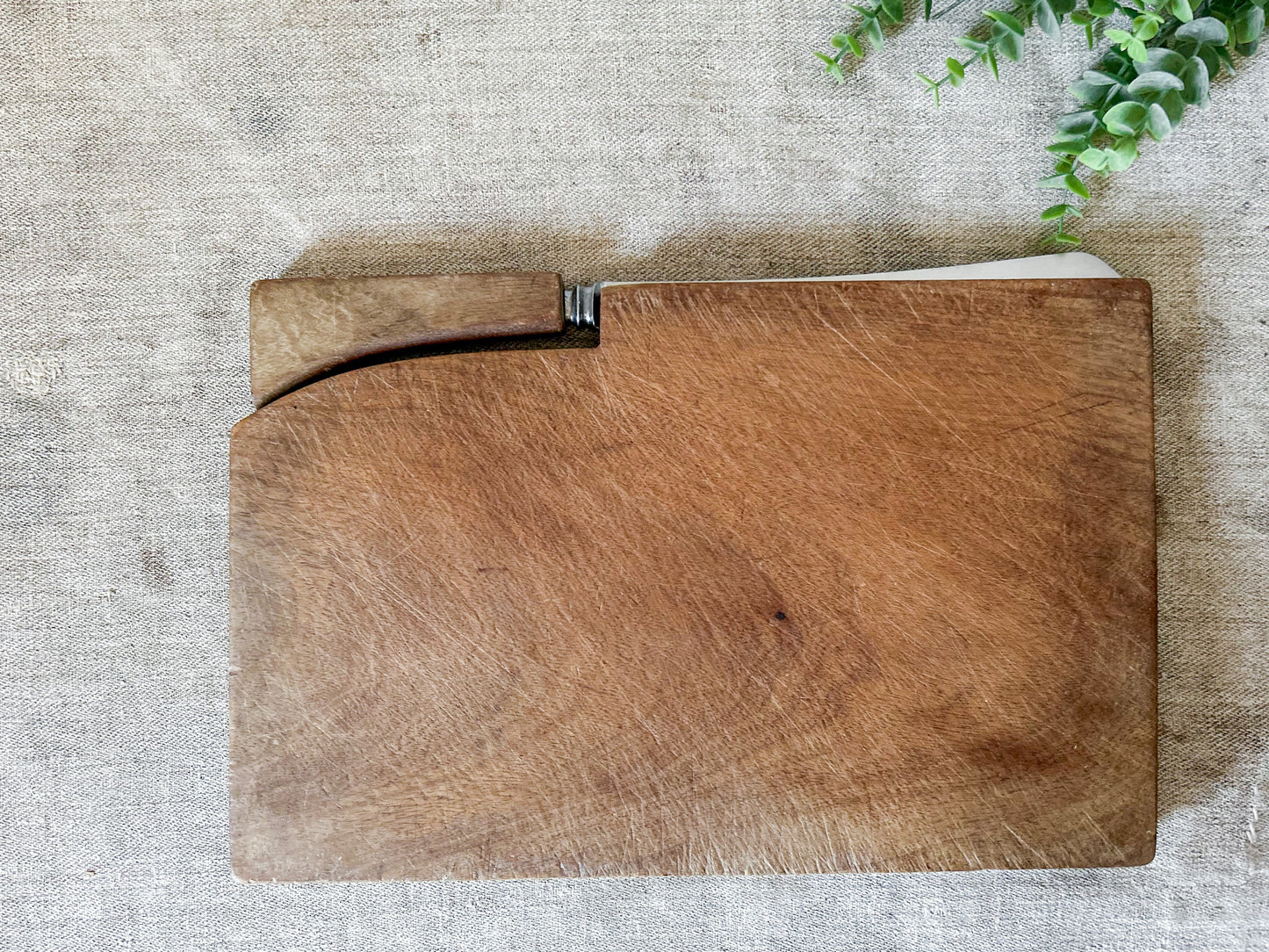 Vintage English Wood Cutting Board with Removable Knife