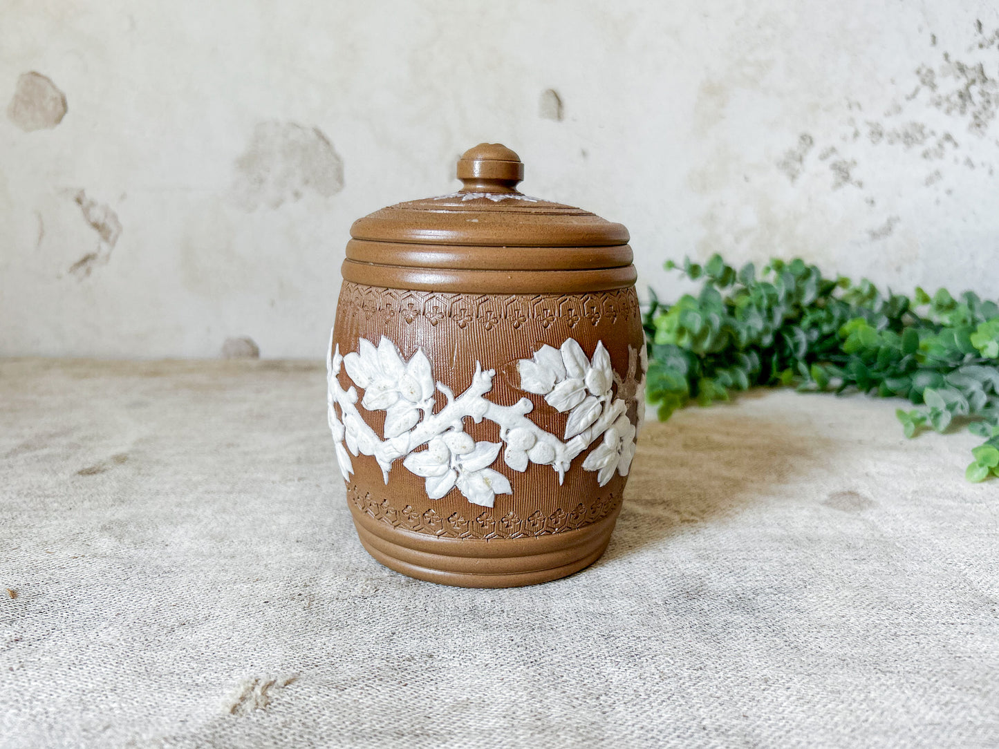Antique Silicon by Doulton Lambeth Stoneware Tobacco Jar with Lid