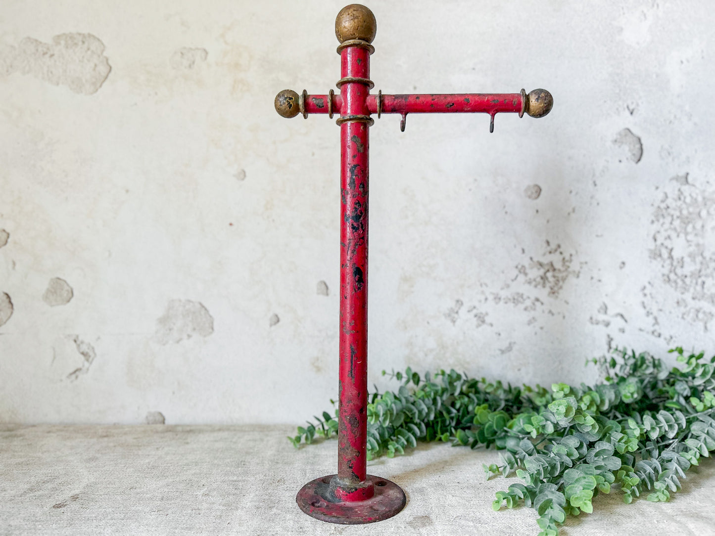 Cast Iron Red and Gold Painted Display Sign Stand