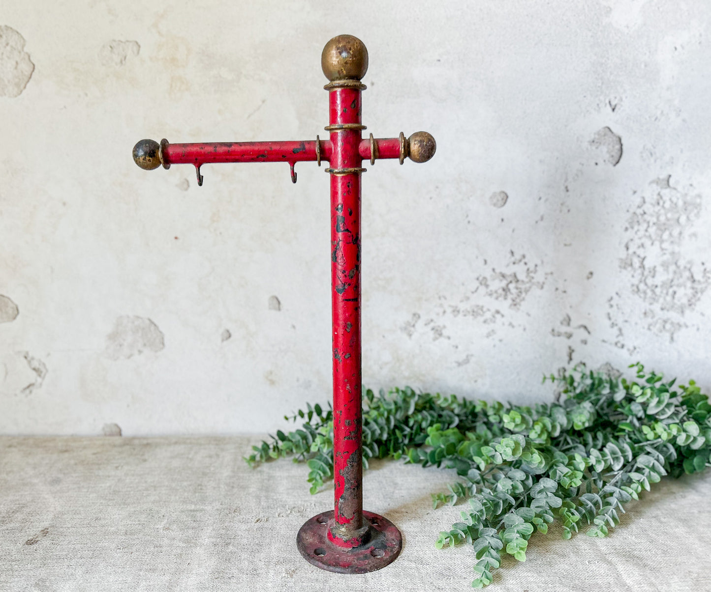 Cast Iron Red and Gold Painted Display Sign Stand