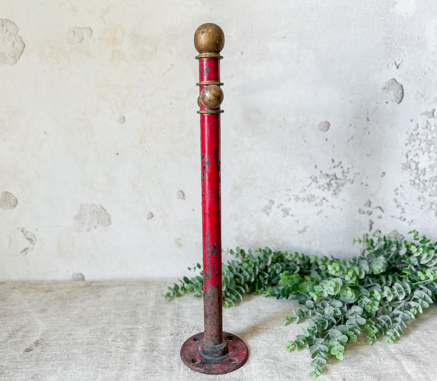 Cast Iron Red and Gold Painted Display Sign Stand