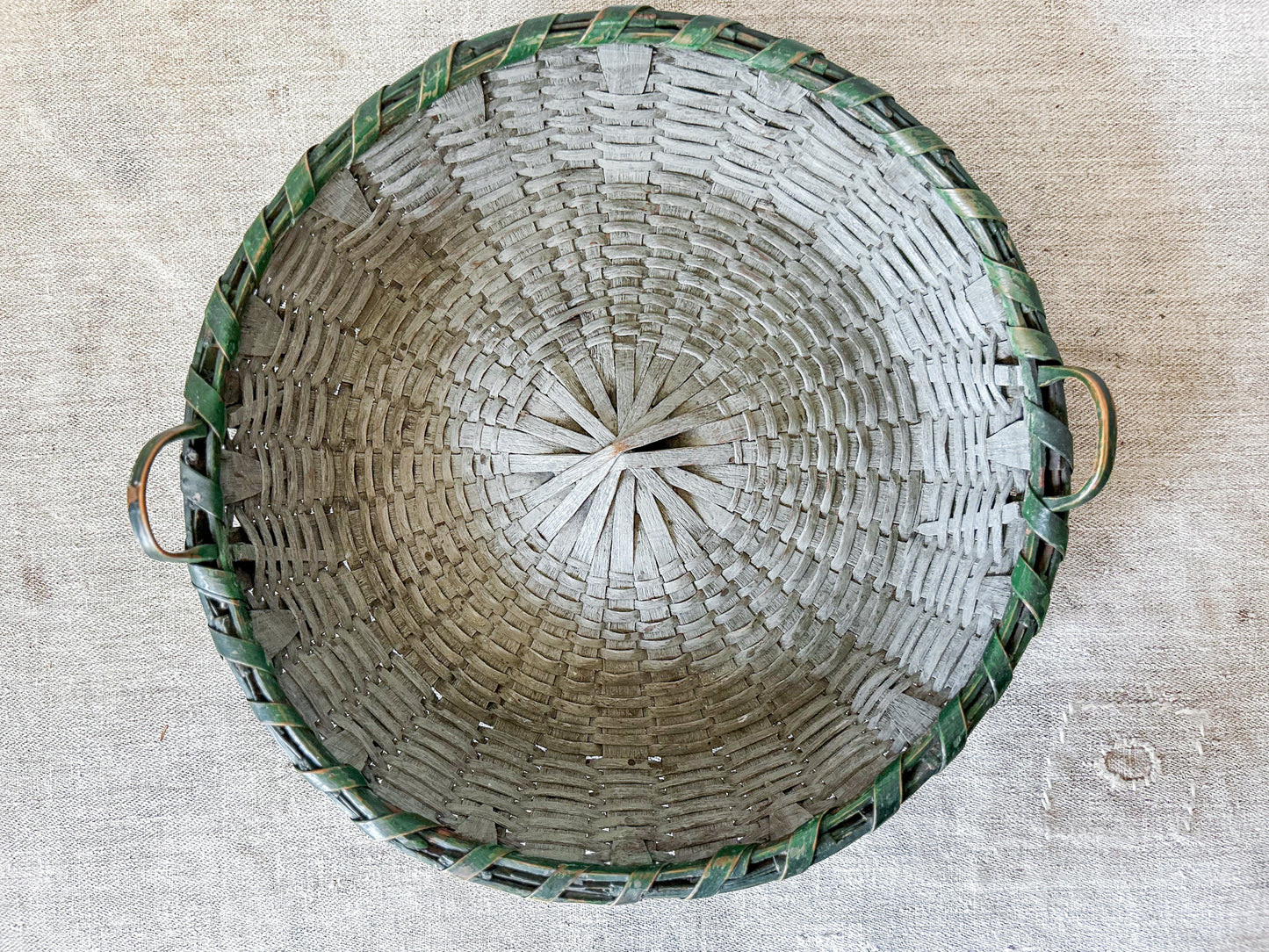 Vintage Split Wood Woven Green Basket with Handles