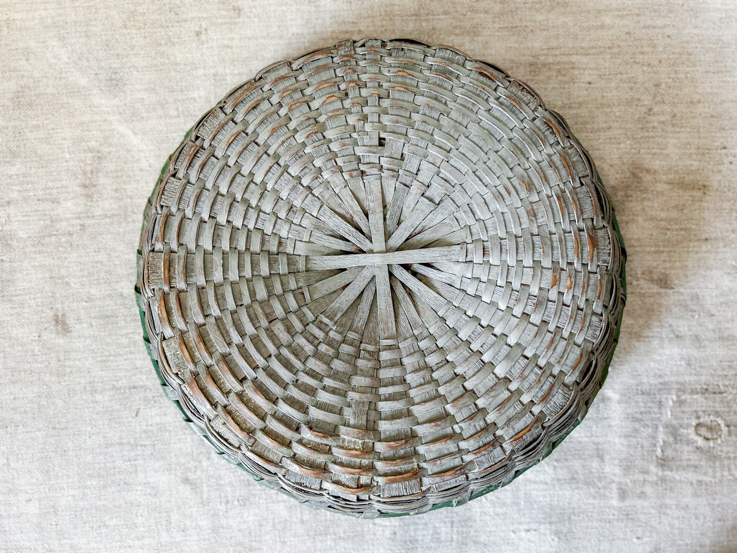 Vintage Split Wood Woven Green Basket with Handles