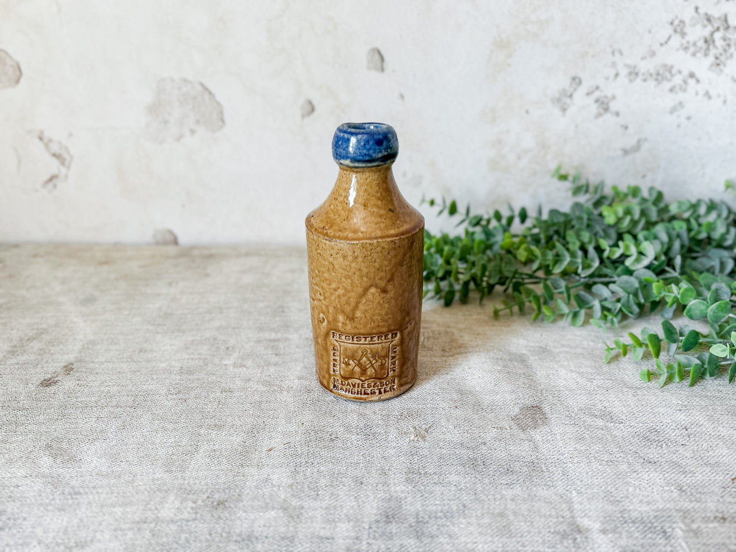 Davies & Son Manchester Masonic Blue Top Stoneware Bottle, c1890