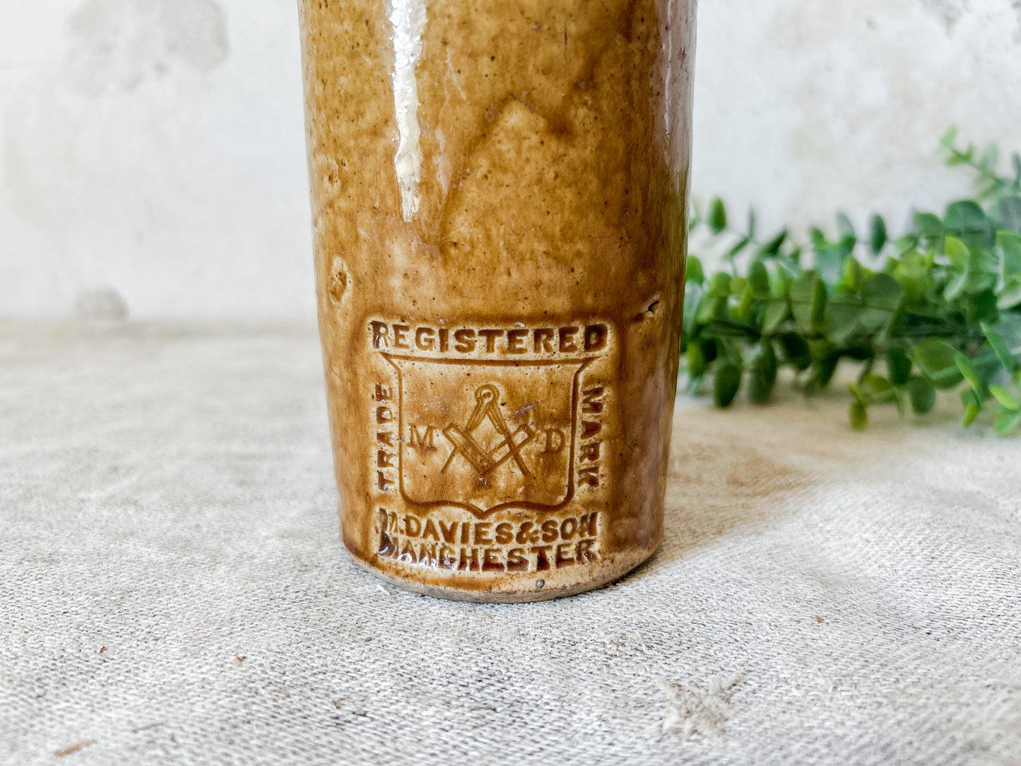 Davies & Son Manchester Masonic Blue Top Stoneware Bottle, c1890
