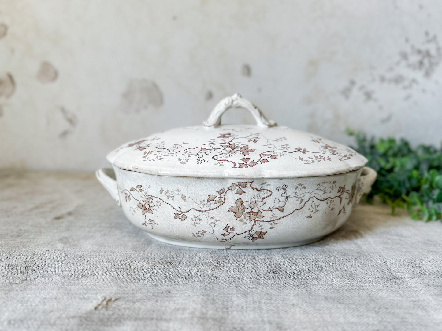 Antique Brown Transferware Ironstone Tureen - "Fairy" by Whittaker Heath & Co., c1895