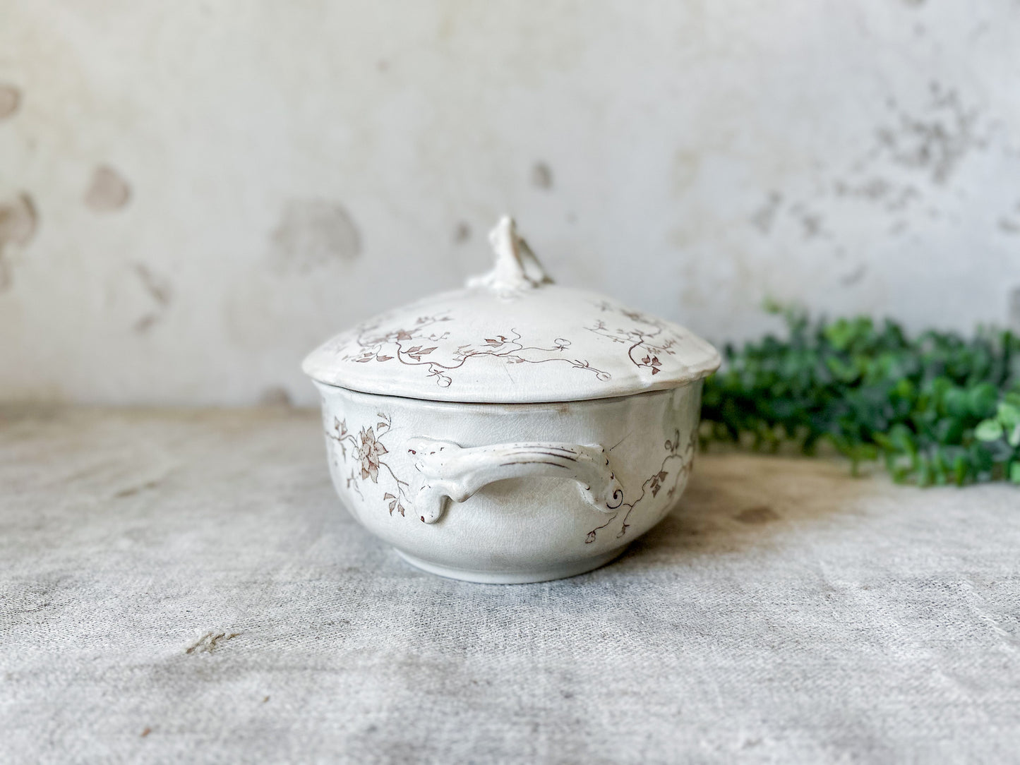 Antique Brown Transferware Ironstone Tureen - "Fairy" by Whittaker Heath & Co., c1895