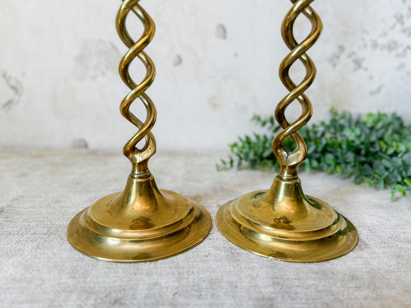 Set of Antique Open Barley Twist Brass 12" Candle Sticks
