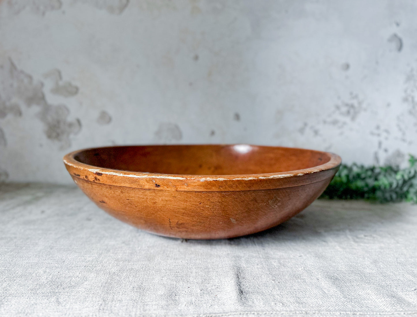 Antique 17" Wood Dough Bowl with Historic Staple Repair