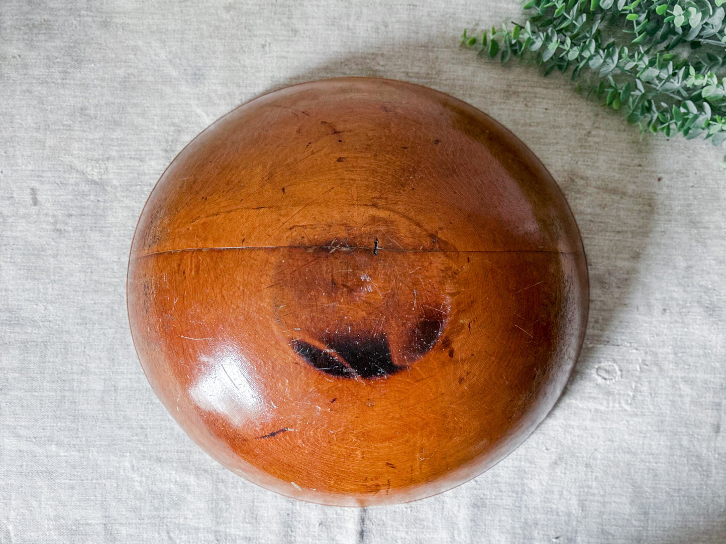 Antique 17" Wood Dough Bowl with Historic Staple Repair