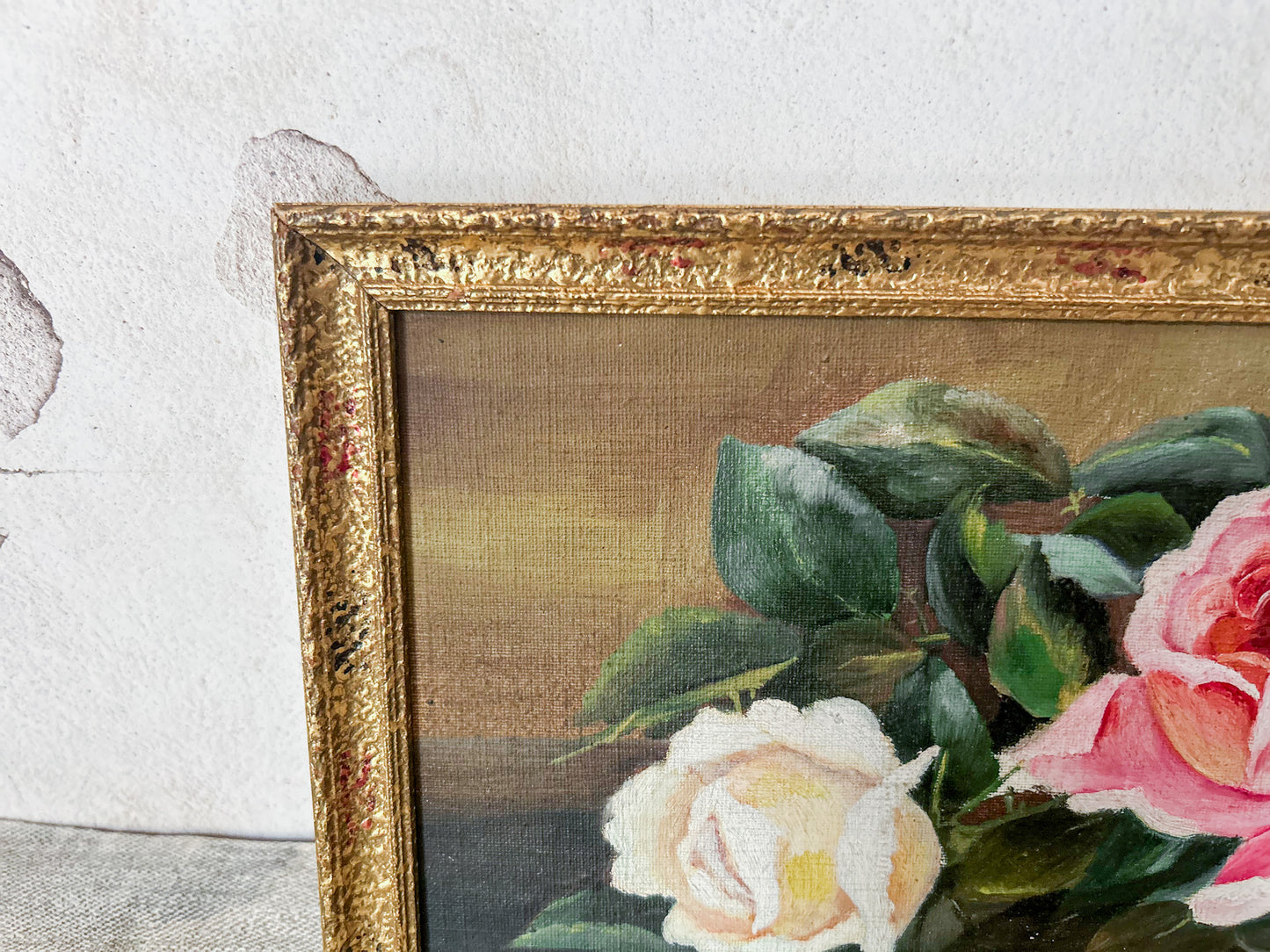Vintaged Framed Signed Oil Painting of Roses