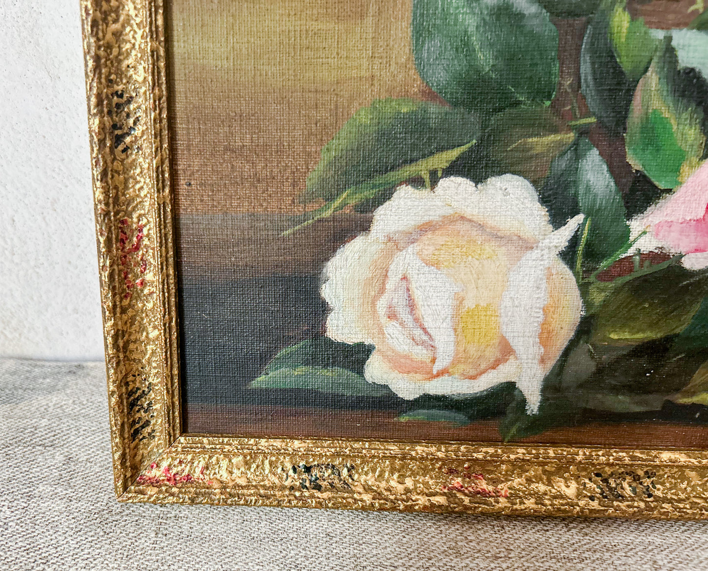 Vintaged Framed Signed Oil Painting of Roses
