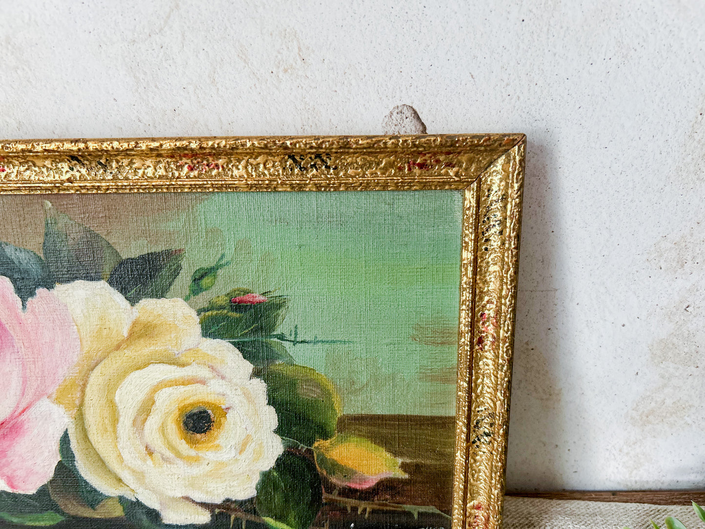 Vintaged Framed Signed Oil Painting of Roses