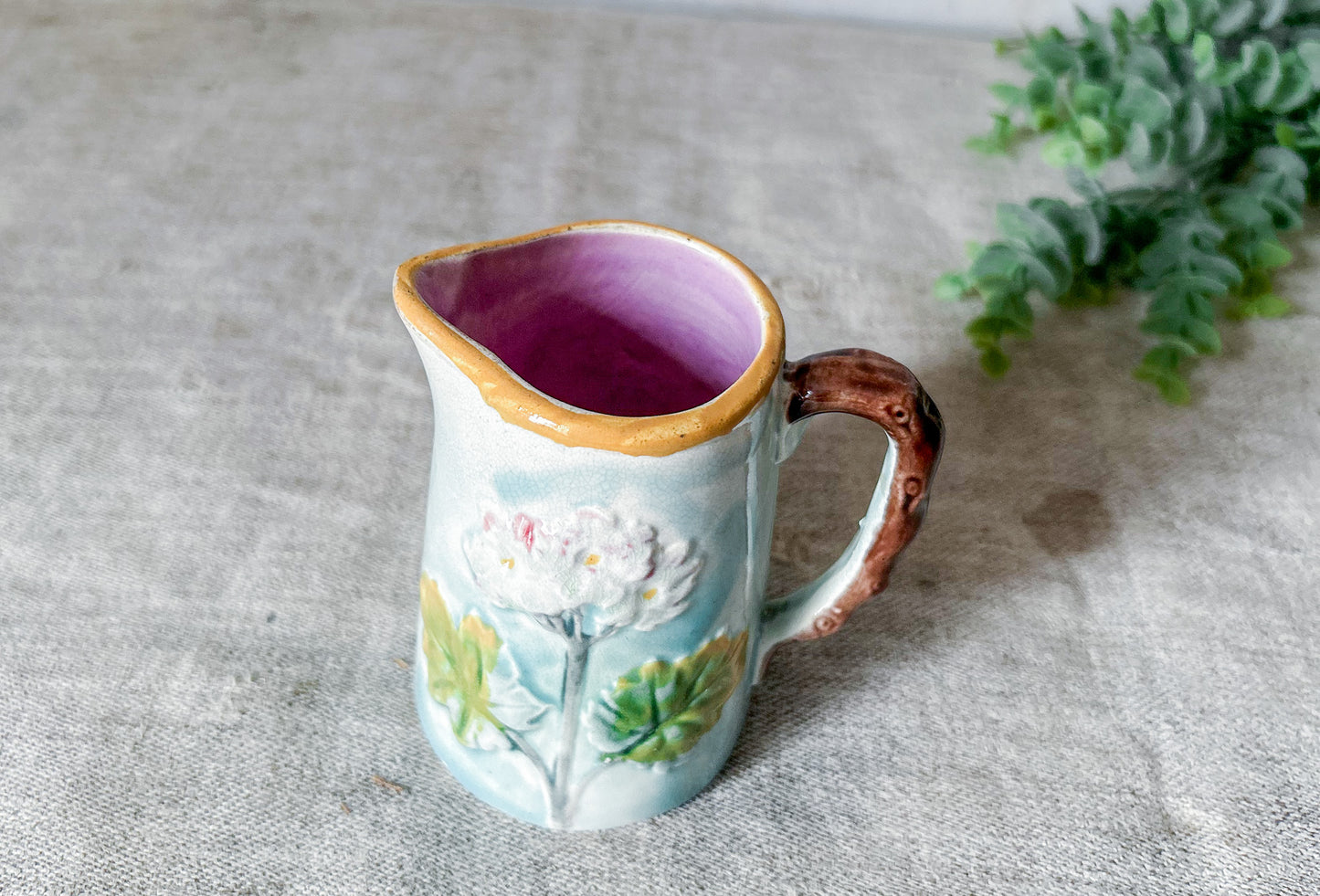 Majolica Small Pitcher with Flowers
