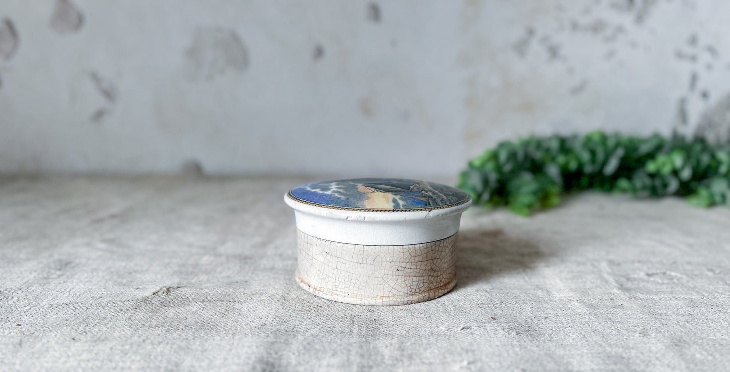 Antique Prattware Lid & Base of Fishing Boats at Sea