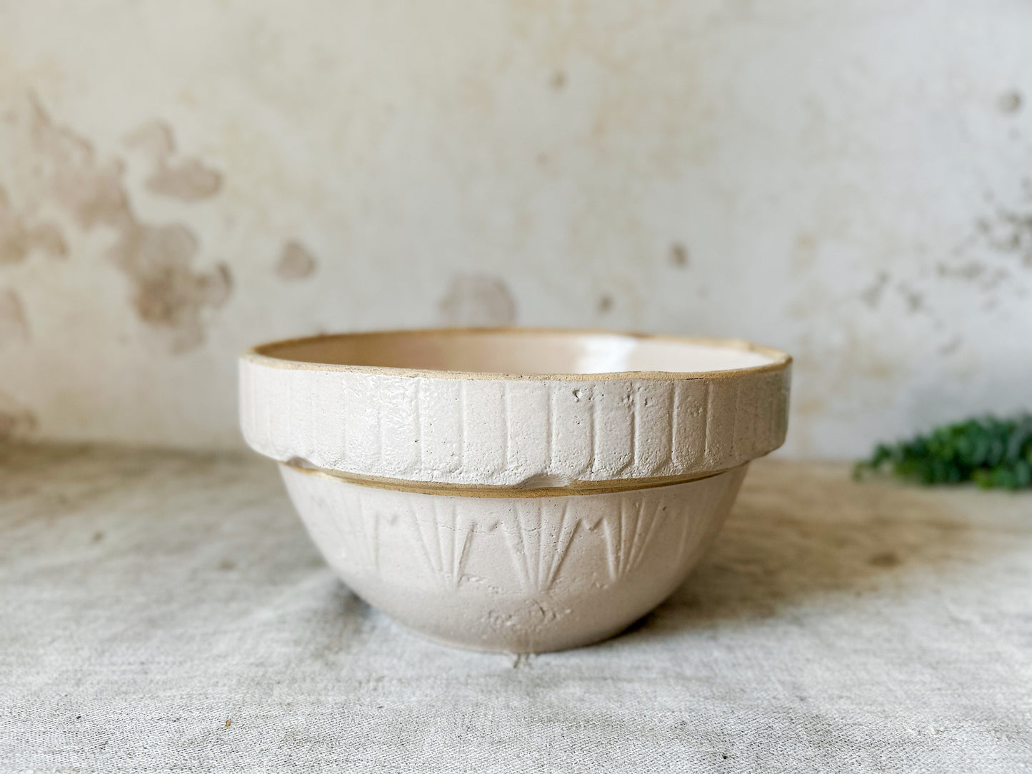 Antique Inverted Diamond 10" Stoneware Crock Bowl