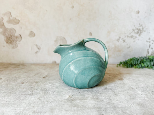 Vintage Art Deco Crazed Teal Green Ball Pitcher