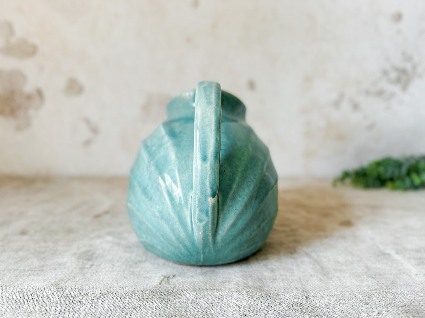 Vintage Art Deco Crazed Teal Green Ball Pitcher