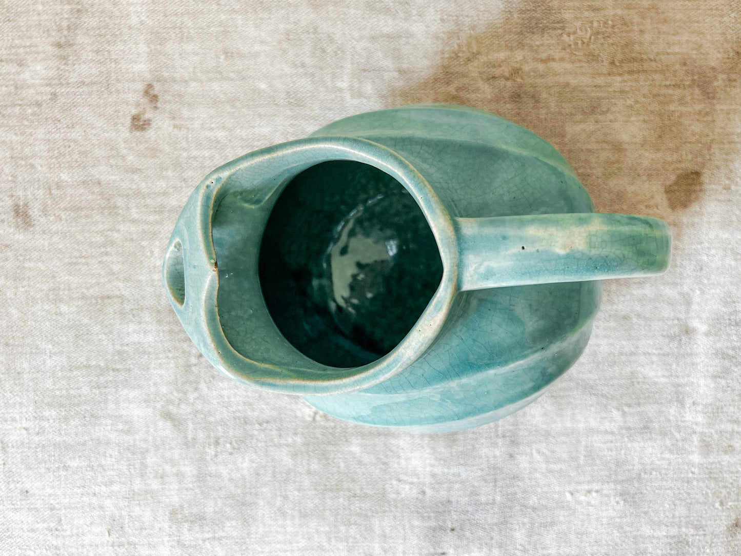 Vintage Art Deco Crazed Teal Green Ball Pitcher
