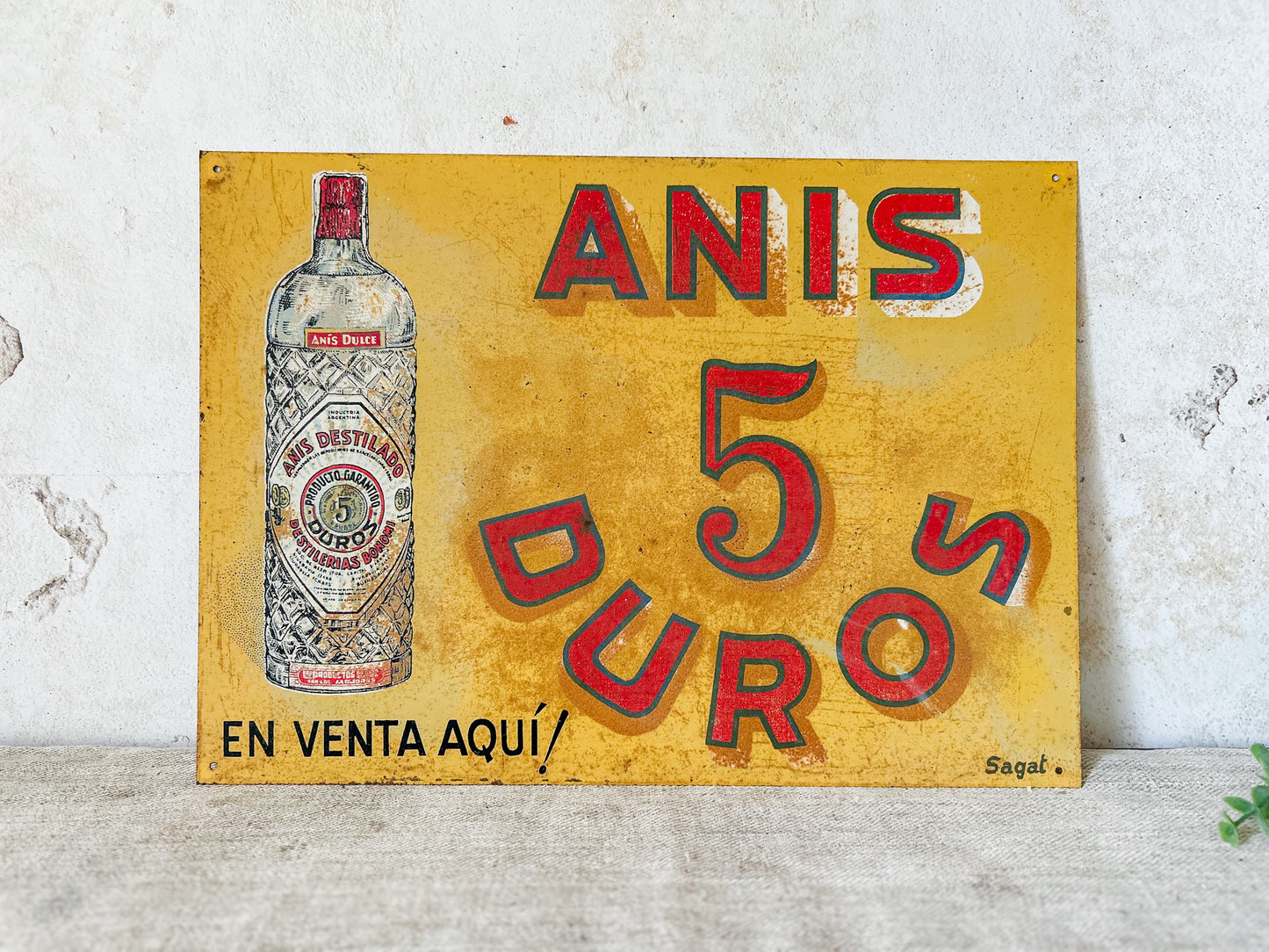 Vintage Anis Dulce Liqueur Metal Advertising Sign