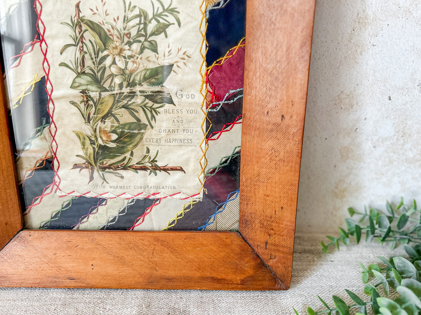 Framed Antique Crazy Quilt Block